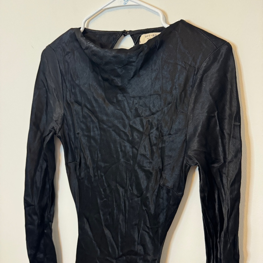 NEW Bec & Bridge Ren Long Sleeve Midi Dress in Black Size 6 Open Back Satin - Picture 4 of 8